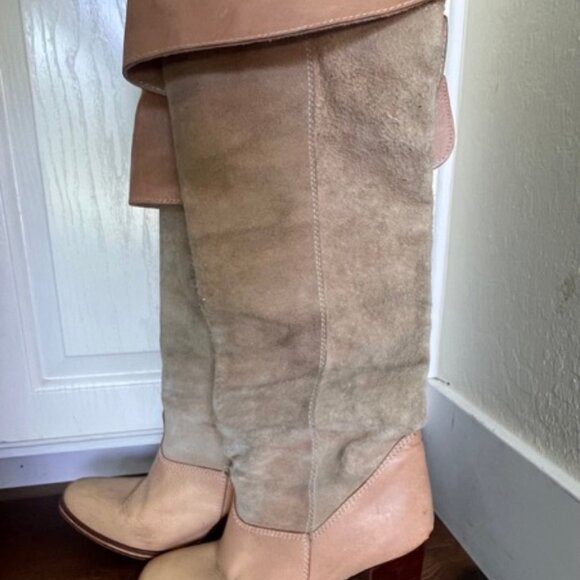 Over The Knee High Heel Boots - Suede/Leather Camel - Vintage Brazillian - Picture 7 of 13